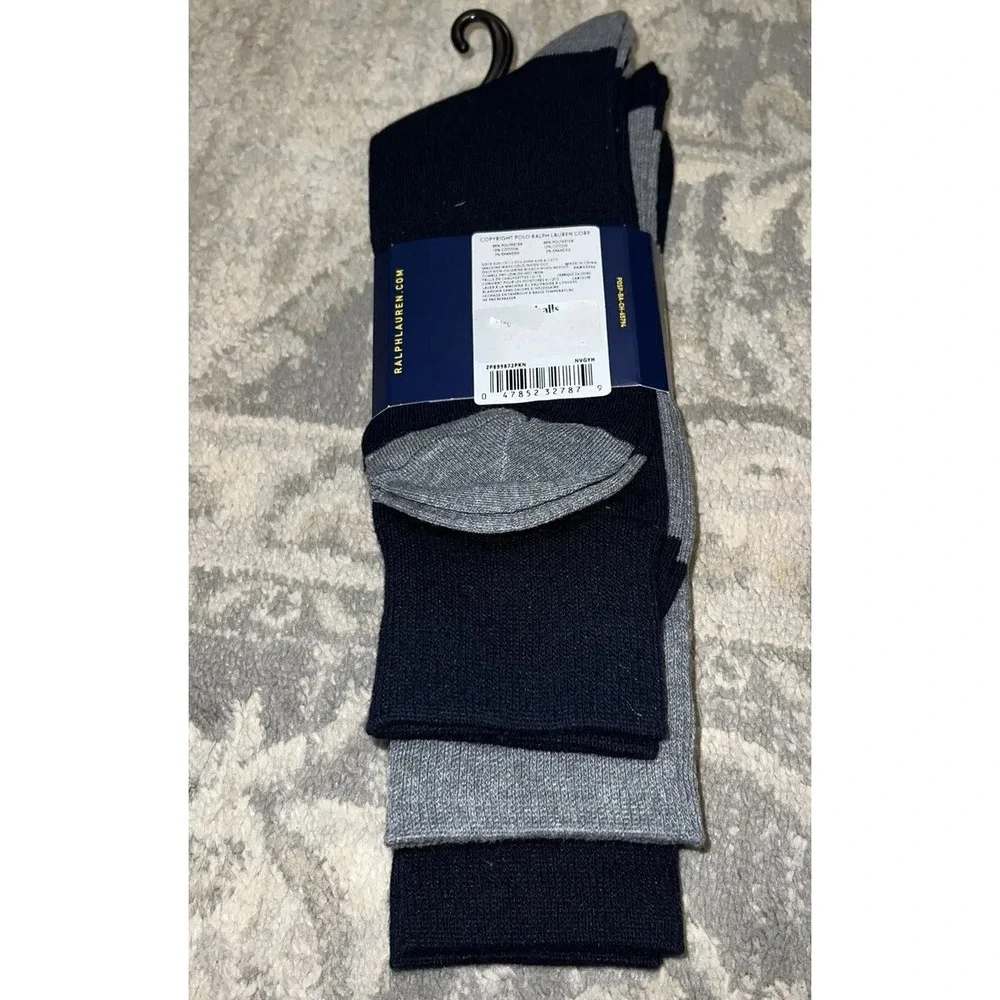 POLO RALPH LAUREN 3 PAIR MENS BLACK GRAY CASUAL DRESS SOCKS SIZE 10-13‎